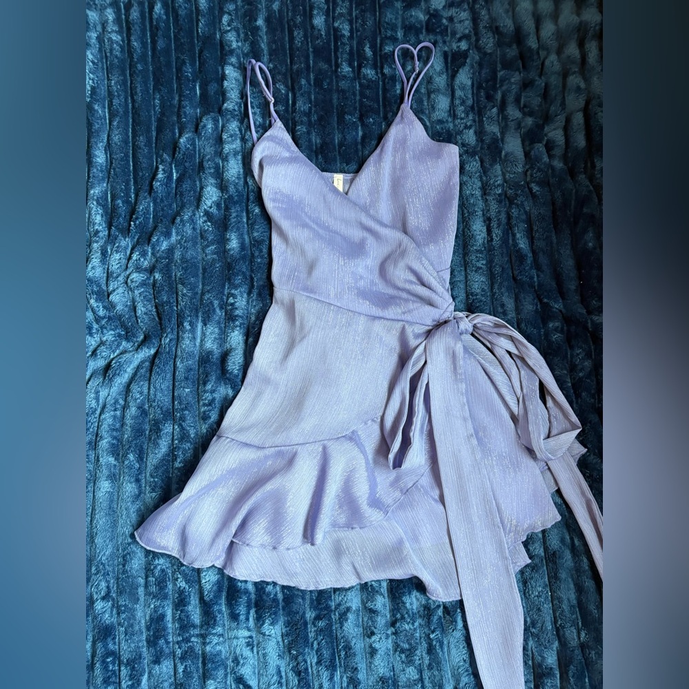 Lucy in the Sky Shimmering Lavender Mini Dress with bow